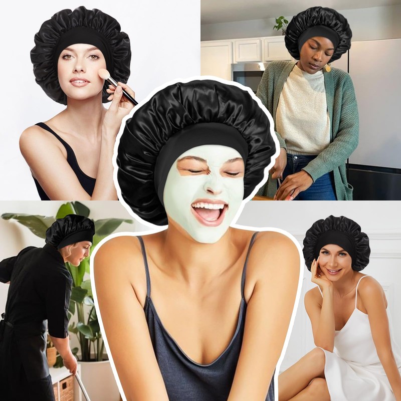 2Pcs Satin Bonnet Silk Bonnet, Hair Bonnet for Sleeping, Elastic