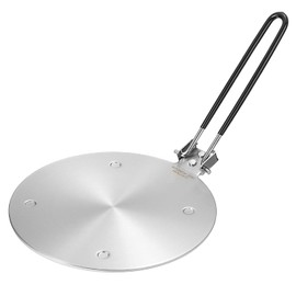 uxcell Heat Diffuser Plate for Gas Stove 8 Inch Round Heat Conduction Induction Adapter Plate with Foldable Handle Cookware Protector for Cookware Heat Cooking Unfreeze, Silver Tone