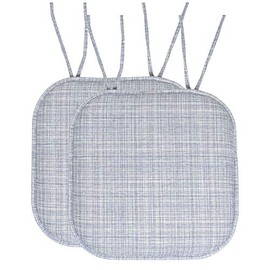 Sweet Home Collection Chair Cushion Memory Foam Pads with Ties Honeycomb Pattern Slip Non Skid Rubber Back Rounded Square 16" x 16" Seat Cover, 2 Pack, Aria Silver/Blue 6 pack