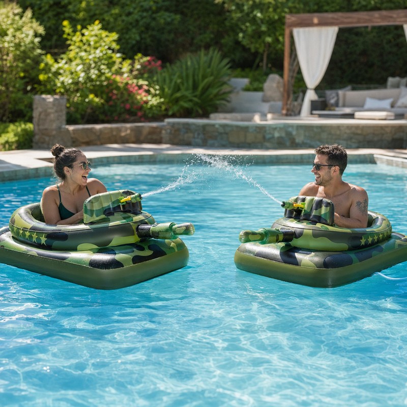 Inflatable Tank Pool Float for Water Play - Camouflage Ride-On