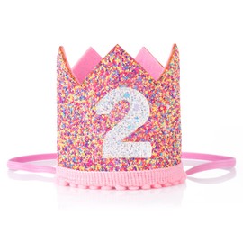 Abeillo Baby Girls 2nd Birthday Party Hat Princess Girls 2 Years Birthday Crown, Adjustable 2nd Birthday Hat Baby Crown for Kids Baby Girls Second Birthday Party