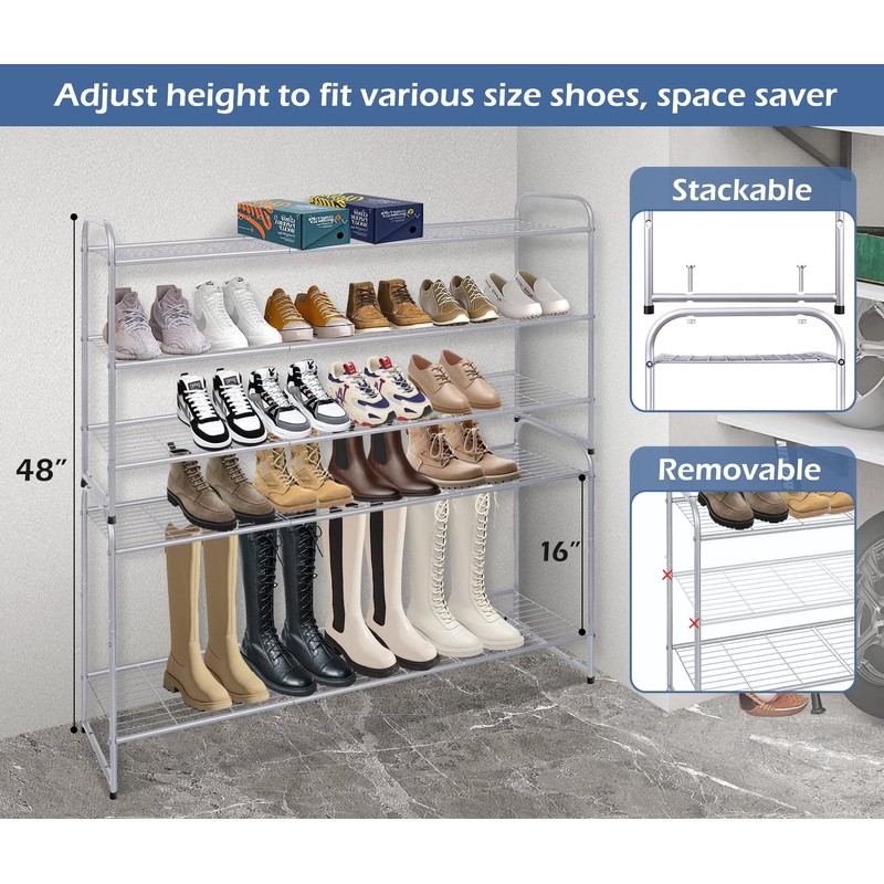 KEETDY 3-Tier Long Shoe Rack for Closet Metal Shoe Organizer
