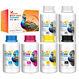 Yitentek Sediment-Free DTF Ink 1500ML, DTF Transfer Ink for PET Film, Pigment Ink Refill for P600 P800 DX5 XP600 4720 i3200 i1600 5113. High Fluidity, Whiteness & Coverage (250ml x 6, 2Wh+CMYK)