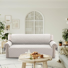 PrinceDeco Waterproof Couch Cover for 3 Cushion Sofa Diamond Quilted Pattern Couch Sofa Cover for Dogs Furniture Protector Cover with Elastic Straps for Pet Cat (Sofa,Beige)