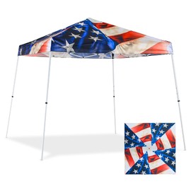 EAGLE PEAK 10x10 Slant Leg Pop-up Canopy Tent Easy One Person Setup Instant Outdoor Beach Canopy Folding Portable Sports Shelter 10x10 Base 8x8 Top (Stars and Stripes)