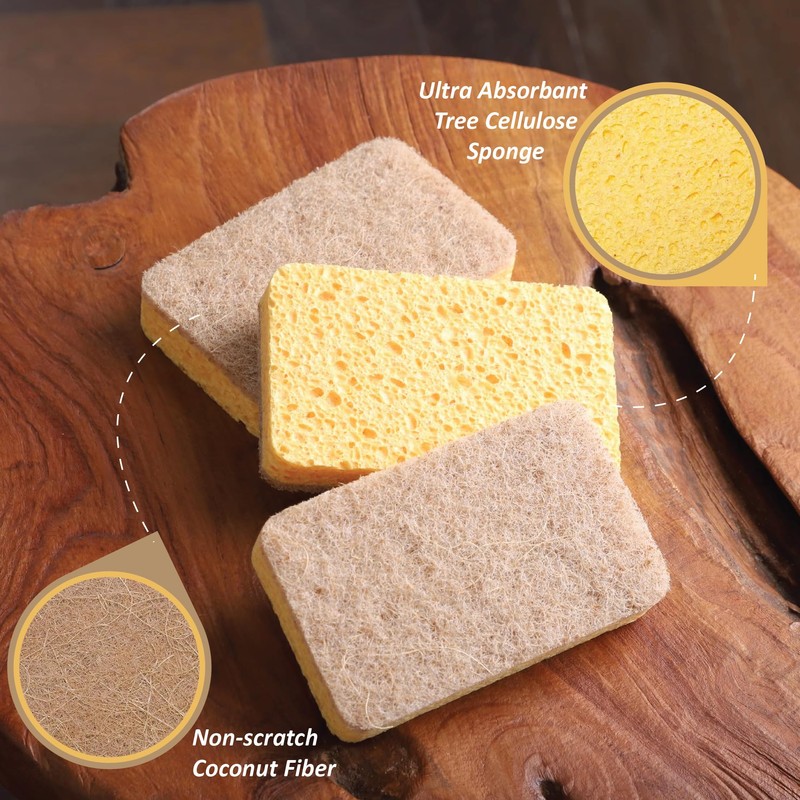 Eco Sponge Scourers Pack of 16 Plastic Free Sponges Washing