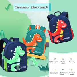 Dinosaur Anti-lost Backpack for Boys Kindergarten Preschool Bookbag with Chest Strap, Toddler Boys Backpack Daycare Bag, B-Green+Orange