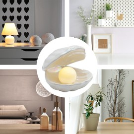 Shell Pearl Night Light, Ceramic Shell Decorations, Night Decoration Decorative Lamp, Ceramic Desktop Lamp, LED Lamp, Summer Beach Starfish Ceramic Ornament, for Bedroom Bedside Decorative (White)