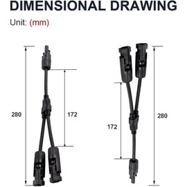 GTIWUNG 2 Pairs Solar Cable Y Splitter Solar Panel Cable MMF + FFM for Parallel Photovoltaic Connection, Solar Panel Plug, Solar Panel Cable Connector 12AWG, Photovoltaic Connector, 4 Black