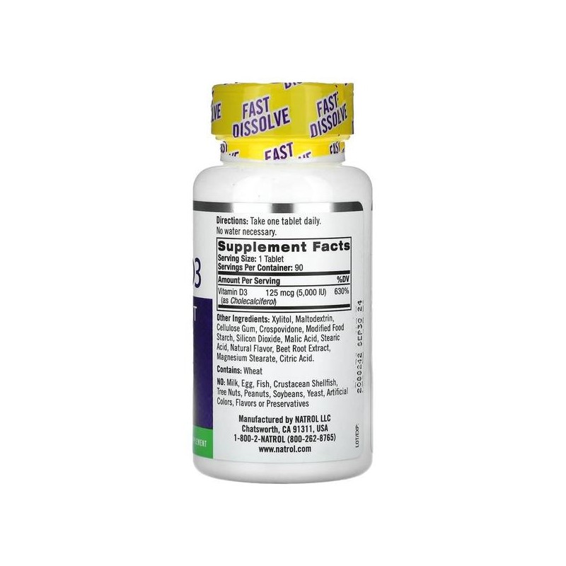 미국직구 Natrol 나트롤 비타민D3 딸기맛 5000IU 90정 Natrol Vitamin D3