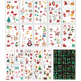 KASESSS 20Sheets Glow In The Dark Tattoos, Christmas Tattoo Stickers Cartoon, Waterproof Temporary Tattoos for Kids, Tattoos for Kids Party Bags,Luminous Childrens Tattoos for Boys Girls Birthday Gift