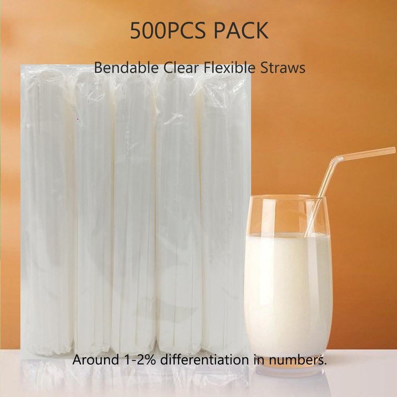 FOREVERIE 500 Counts Plastic Clear Disposable Straws Individually Wrapped, Soft