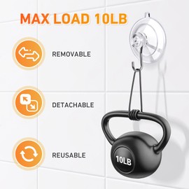 KORCCI Suction Cup Hooks 16Pack - Max Load 10LB, 1.77Inch Clear Medium Suction Cups, No Trace, Reusable & Removable, Stainless Steel Hooks, for Tile, Glass, Window, Shower, Kitchen, Bathroom