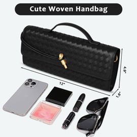 lanul Woven Evening Bag Clutch Purses for Women Crossbody Bag with Adjustable Shoulder Strap Women Leather Shoulder Bag