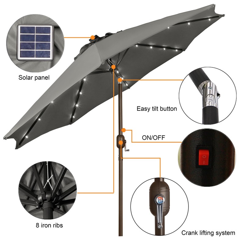 Blissun 9 ft Solar Umbrella, 32 LED Lighted Patio Umbrella,