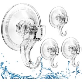 Quntis Suction Cup Hooks 4 Pack, Multi-Purpose Clear Shower Suction Hooks Waterproof Heavy Duty Wreath Hanger for Bathroom, Window, Towel, Shower Wall, Tile, Glass Door, Camper