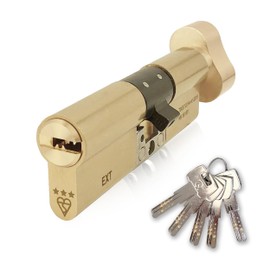 IRONWORX® Spectre Brass 35mm (Turn) / 60mm (Key) (95mm) Maximum-Security Police Approved TS007 BSI 3 Star Euro Cylinder Door Lock with Escape Thumb Turn Function, Includes 5X Keys