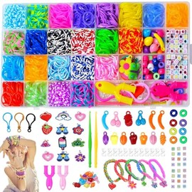 1800+ Kit de Pulsera de Goma,23 Colores Bandas de Goma Elástica DIY,Kit de Ligas para Hacer Pulseras con Herramienta de Compilación,Manualidades DIY Rubber Bands,Regalos Juguete para Niño Niña de 6-12