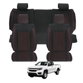 ROCCS Seat Covers Full Set Fit for Chevy Colorado 2015-2022 2023 2024 2025,Colorado Crew Cab Z71 LT ZR2 Work Truck Airbag Compatible Waterproof Truck Seat Cover Red Line Leather