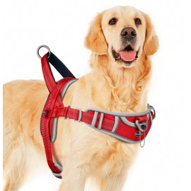 ADVENTUREMORE Dog Harness for Large Dogs No Pull, Sport Dog Halter Harness Reflective Breathable Dog Vest Escape Proof Dog Harness with Easy Control Front Clip Handle for Training Walking XXL Red