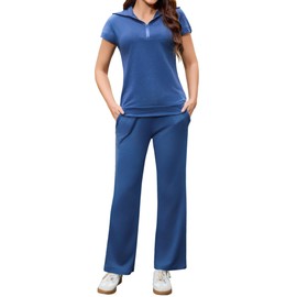 Aottori Two-Piece Leisure Suit Women's Summer Outfits Tracksuit Short Sleeve 2-Piece Leisure Suit Jogging Suit Tracksuit Sport Lounge Set Elegant Loungewear Homewear, blue, XL