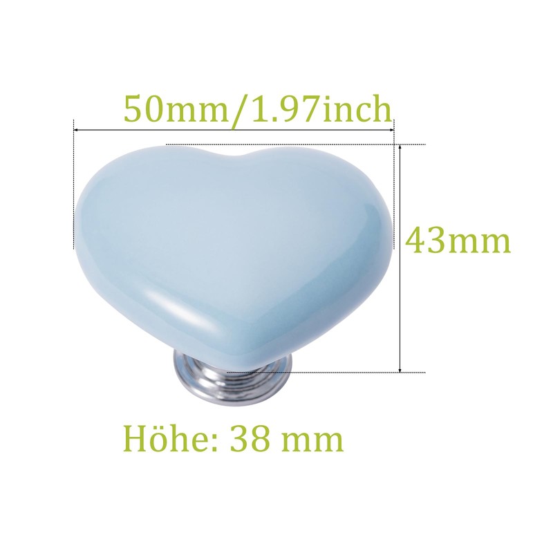 NAKUPENDA 4 x Heart-shaped Ceramic Knobs, Drawer Knob, Ceramic Handle,