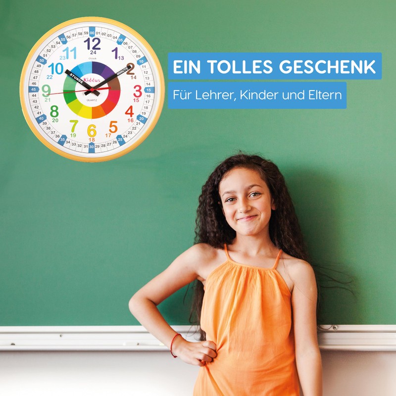 Kiddus Children's Wall Clock, Boys and Girls, Analogue Learning Clock