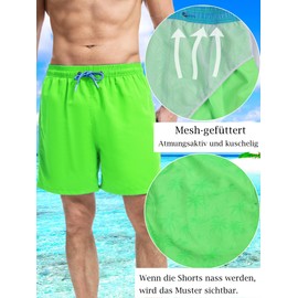 SERENYOU Swimming Trunks Men's Board Shorts Quick-Drying Pattern Changing Swimming Shorts with Mesh Lining, Green, M