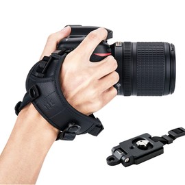 JJC DSLR Camera Wrist Hand Strap Grip w/Arca Swiss Type Quick Release Plate for Canon 7D 7DM2 6DM2 5DM4 5DM3 5Ds R 80D 77D 70D 60D T7i T6s T6i Nikon D850 D810 D750 D610 D7500 D5600 D5500 D3500 -Black