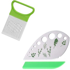2 PACK Stainless Steel Peeler Vegetable Leaf Stripping Tool LooseLeaf Kale Razor Metal Herb Pealer for Kale, Chard, Collard Greens 9 holes With Tomato Vegetable Lemon Potato Cutter Slicer