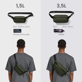 tomtoc X-Pac Bum Bag for Men and Women, 1.5 Litre Small Travel Sling Bag, Chest Bag, Belt Bag, Shoulder Bag with RFID Protection for Hiking, Travel, Everyday Life, Green
