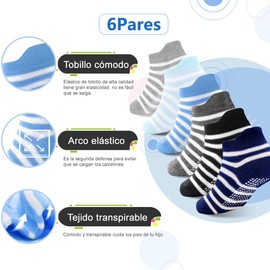 Calcetines Antideslizantes para Niños Pequeños, 6 pares Calcetines de Bebé Redondo Puro Algodón, Calcetin Antideslizantes Transpirables (MX/US, Edad, 1 Año, 3 Años, Multicolor-B)