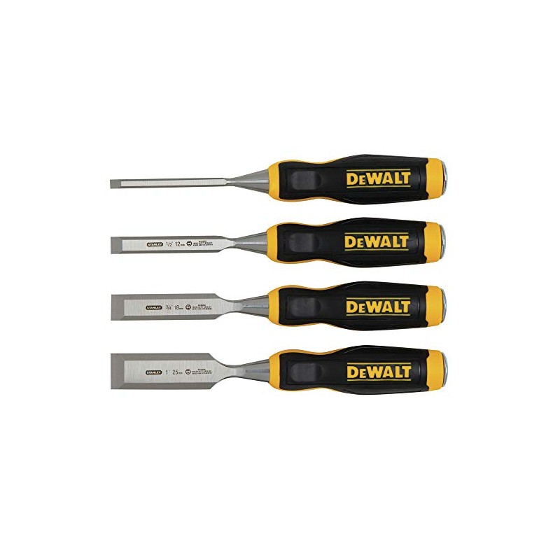 DeWalt DWHT16063 4-Piece Chrome Carbon-Steel Wood Chisel Set, Bi-Material Handle