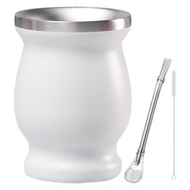 8oz 304 Stainless Steel Gourd Cup Double Layers Vacuum Insulation Cup with Straw Brush White