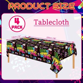 4 Pcs 80s Tablecloths Plastic Back to the 80's Birthday Party Table Cover Waterproof Rectangle 80's Tablecloth for 80s Party Decorations Supplies, 52 x 86 in