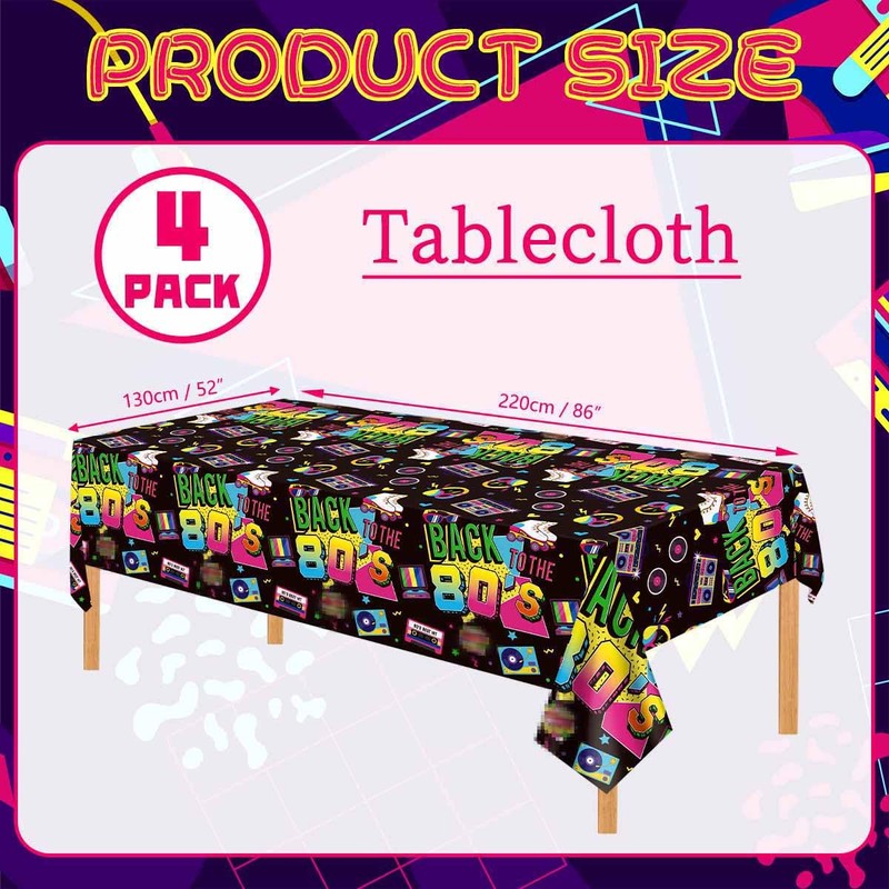 4 Pcs 80s Tablecloths Plastic Back to the 80's Birthday
