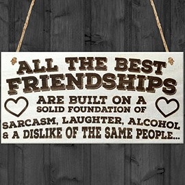 Red Ocean All The Best Friendships Are Built On A Solid Foundation Of Sarcasm, Laughter, Alcohol & A Dislike Of The Same People Novelty Hanging Wooden Plaque Best Friends Funny Gift Sign