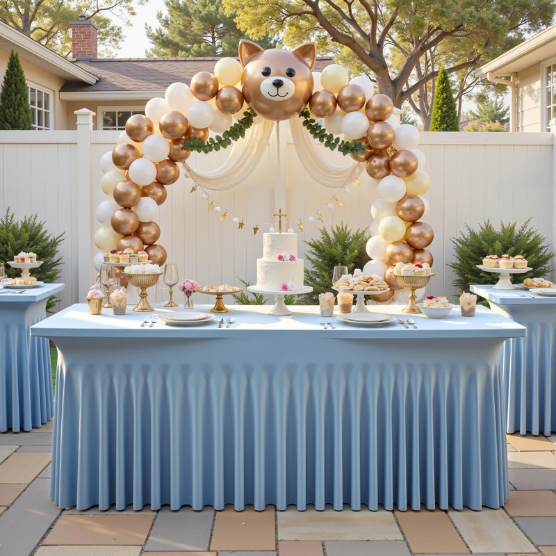2 Pack Dusty Blue Spandex Fitted Tablecloths for 6 Foot