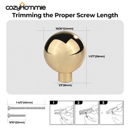 CozyHommie 6Pack Minimalist Style Solid Cylindrical Zinc Alloy Cabinet Pulls/Handles/Knobs, Strong and Durable for Drawer and Wardrobe (Golden, Knob-Single Hole)