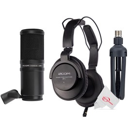 Zoom ZDM-1 Podcast Mic Pack Accessory Bundle With Microphone, Headphones, Tripod, Windscreen & Cable and Boya Desk Holder Microphone Stand Bracket + Cleaning Kit