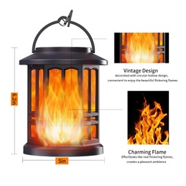 Outdoor Solar Lights, Upgraded Solar Lantern Flickering Flame Outdoor Waterproof Pendant Lights Decorative Solar Outdoor Lighting LED Flame Garden Lights for Patio Decoration, 2pcs Set