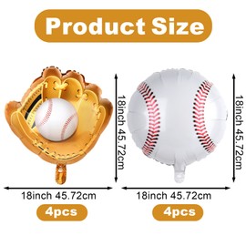 Eaezerav 8 Pcs Baseball Balloons Baseball Glove Foil Balloons Sports Themed Party Decorations for Boys Girls Baby Shower Birthday Party Decor Supplies