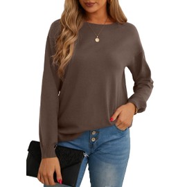 GRECERELLE Jumpers for Women UK Winter Spring Warm Long Sleeve Crew Neck Lightweight Sweater Tops Casual Soft Knit Pullover for Ladies (Coffee, L)