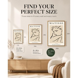 Matisse Framed Wall Art Black Beige Women Face Line Art 12x16 Natural