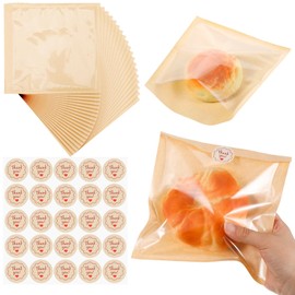 JJUNW JJUNW 300 Pack Bakery Bags with Window, Bagel Paper Sandwich Bags, Kraft Paper Donut Bag To Go, Bakery Bag for Cookies, Snack, Waffle Cake Packaging (7.5 x 7.1 Inches)