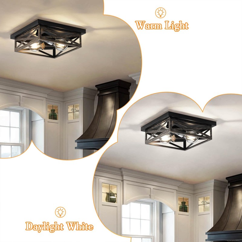 DIKAIDA 2Pack Rustic Flush Mount Ceiling Light Fixture, Modern Farmhouse