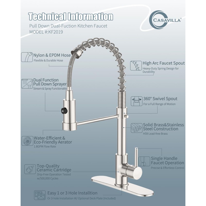 Casavilla Kitchen Faucets, Kitchen Sink Faucet with Soap Dispenser, Single