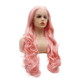 LUSHY BEAUTY Hair Synthetic Lace Front Wig Wavy Long 26inch Pink Heavy Density Heat Resistant Realistic Wig