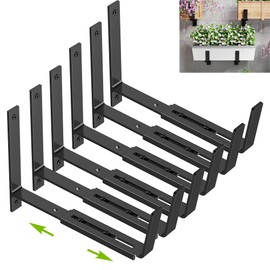 Y&M 6 PCS Adjustable Window Box Brackets for Planter Box, Heavy Duty Wall Mounted Hooks Hangers for Flower Baskets Holder Durable Brackets for Fence Patio Garden Balcony