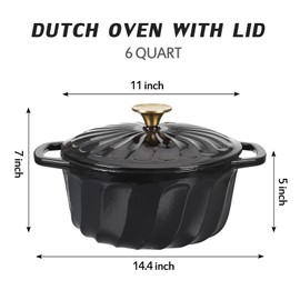 Enameled Dutch Oven with Lid,Cast Iron Dutch Oven Pot,Dual Handles for Bread Baking, Cook, Bake, Refrigerate Safe across All Cooktops(Black,6 QT)